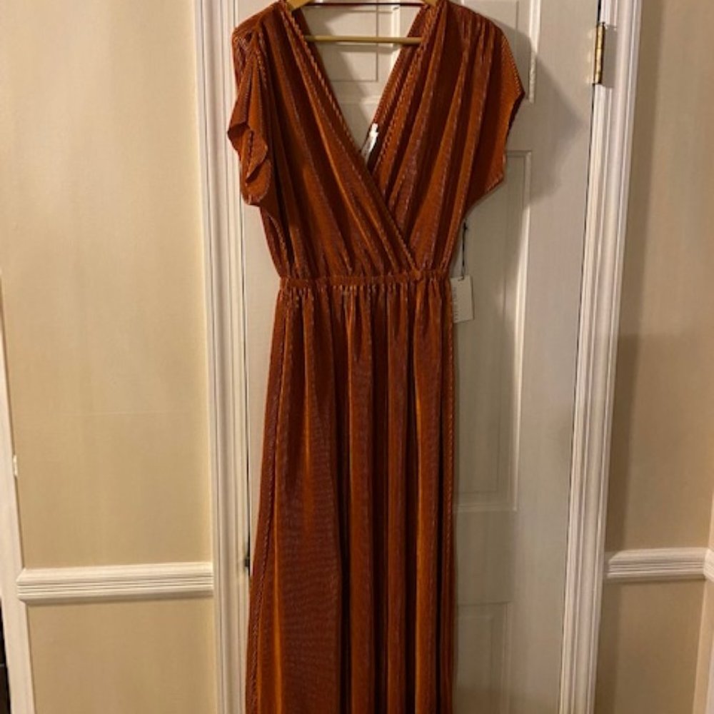 NWT Floret Studios Medium Copper Pleated Surplice Dress